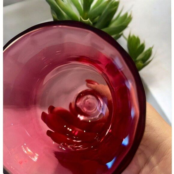 Pilgrim Cranberry Glass Bell, 7.5" – Clear Handle, No Clapper - Picture 4 of 5